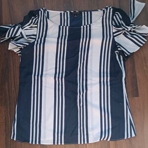 Banana Republic Navy and White Striped Blouse